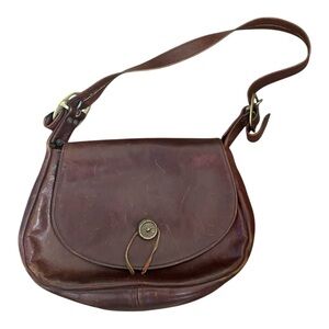 Womens Vintage 70s Dark Leather Crossbody Purse